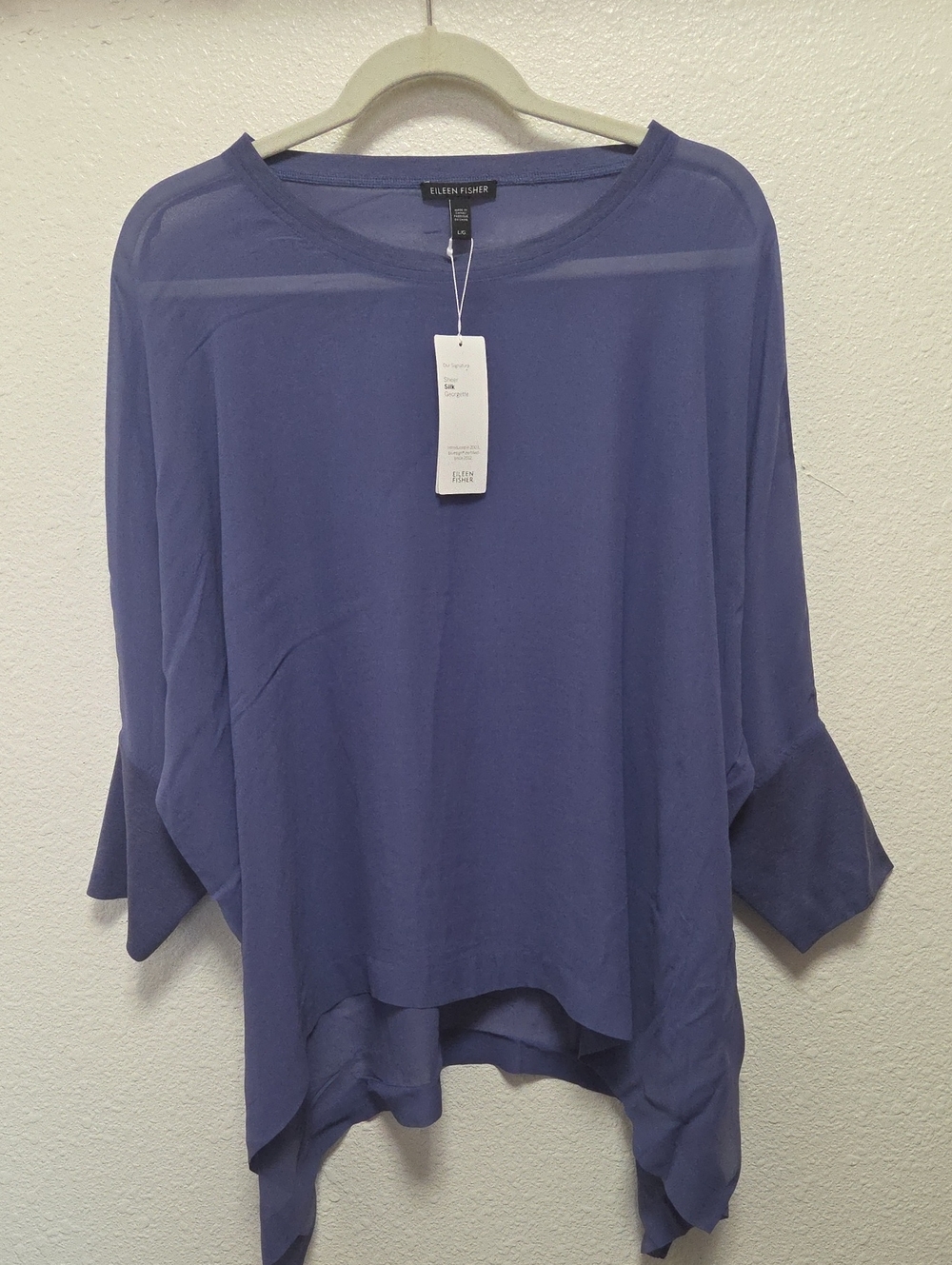 Eileen Fisher Silk Oversized Slate-Blue Long Sleeve Asymmetrical Tunic